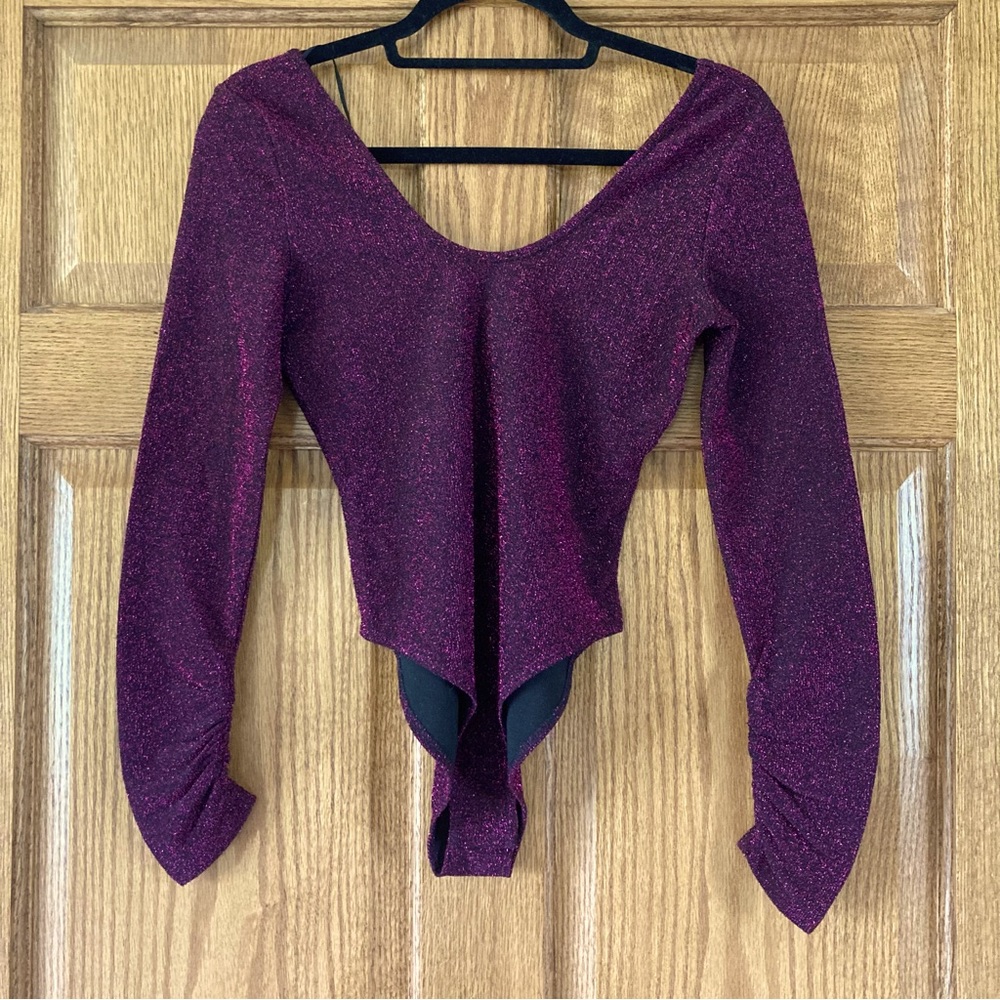 NWT Zara Knit Pink-Purple Metallic LS Bodysuit Small